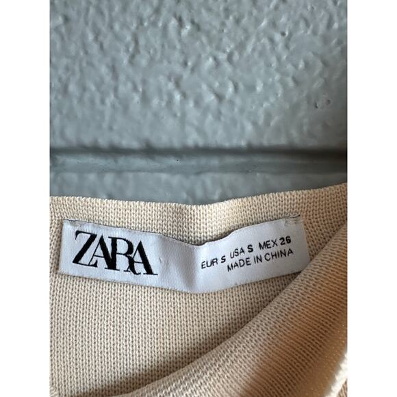 Women's Zara Combination Knit Bubble Hem Mini Dress size S in Cream Coquette - Picture 5 of 6